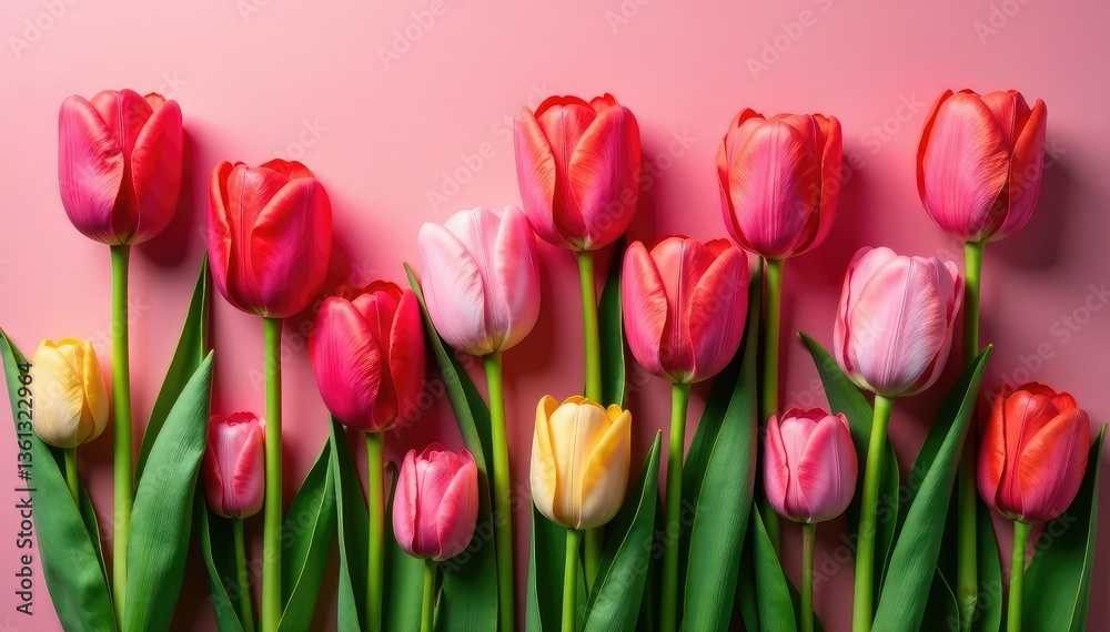 Elegant stylized tulips arranged in a grid of squares, square, bold, geometric floral Elegant stylized tulips arranged in a grid of squares, square, bold, geometric floral