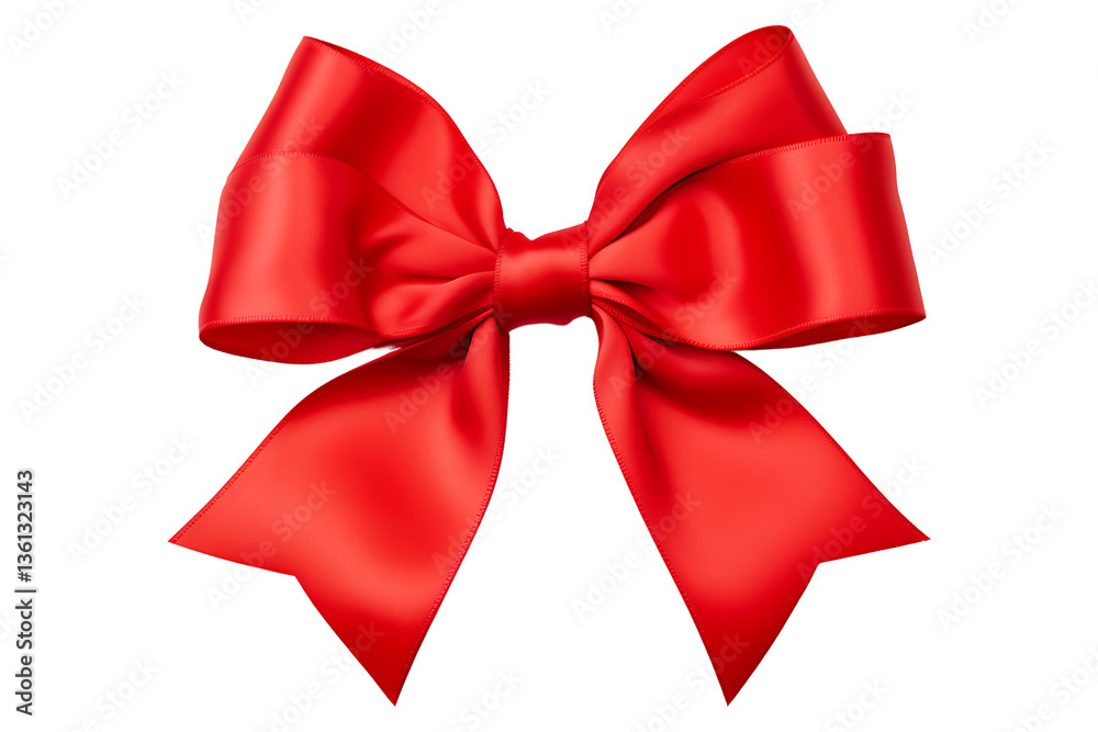 Fototapeta premium Close up of a vibrant red satin bow tied with a smooth ribbon isolated on white and transparent background