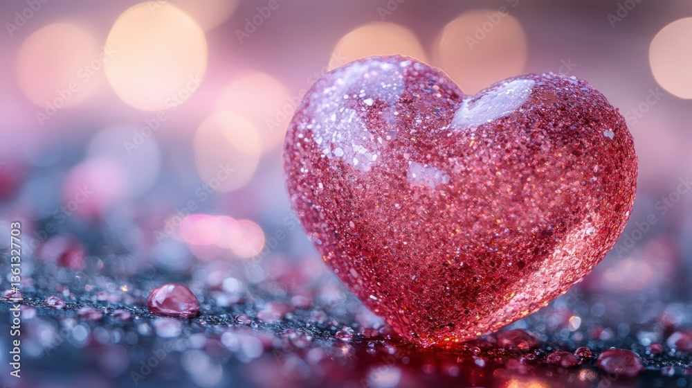 Obraz premium Sparkling heart on dark background with bokeh lights