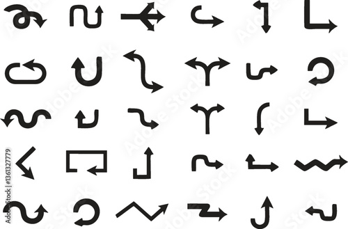 Multiple style and turn Arrow set isolated on white background. Easy to change color, size and manipulate. Traffic symbol Direction Icons Set. EPS 10
