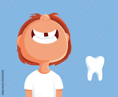 Funny Child Who Lost a Tooth Dental Concept Illustration. Little boy loosing primary teeth while growing up

