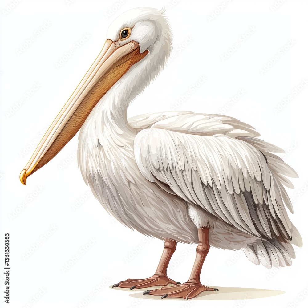 Elegant White Pelican with Long Bill Standing Gracefully Against a Clean Background Elegant White Pelican with Long Bill Standing Gracefully Against a Clean Background