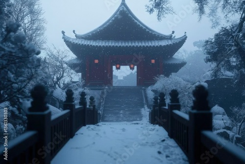 Wallpaper Mural Ancient Asian temple in winter snow Torontodigital.ca