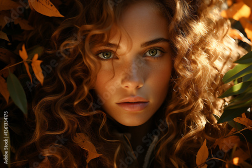 Wallpaper Mural Young Woman Standing Under a Tree with Sunlight Patterns Torontodigital.ca