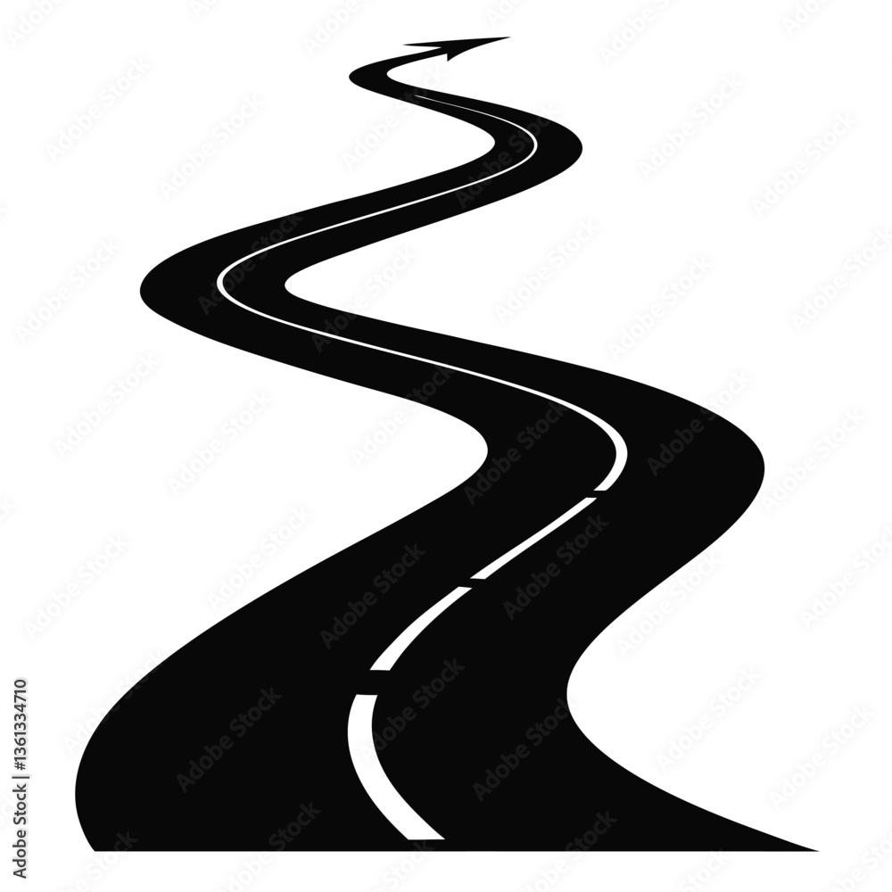 A winding asphalt vector path illustrates a long highway curve A winding asphalt vector path illustrates a long highway curve