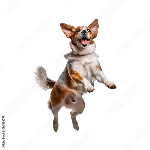 Dog jumping up in the air isolated on white background.PNG format.