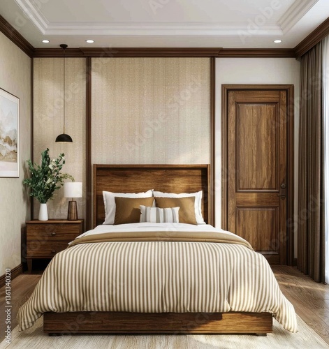 Wallpaper Mural Modern Minimalist Bedroom with Wooden Accents and Neutral Tones Torontodigital.ca