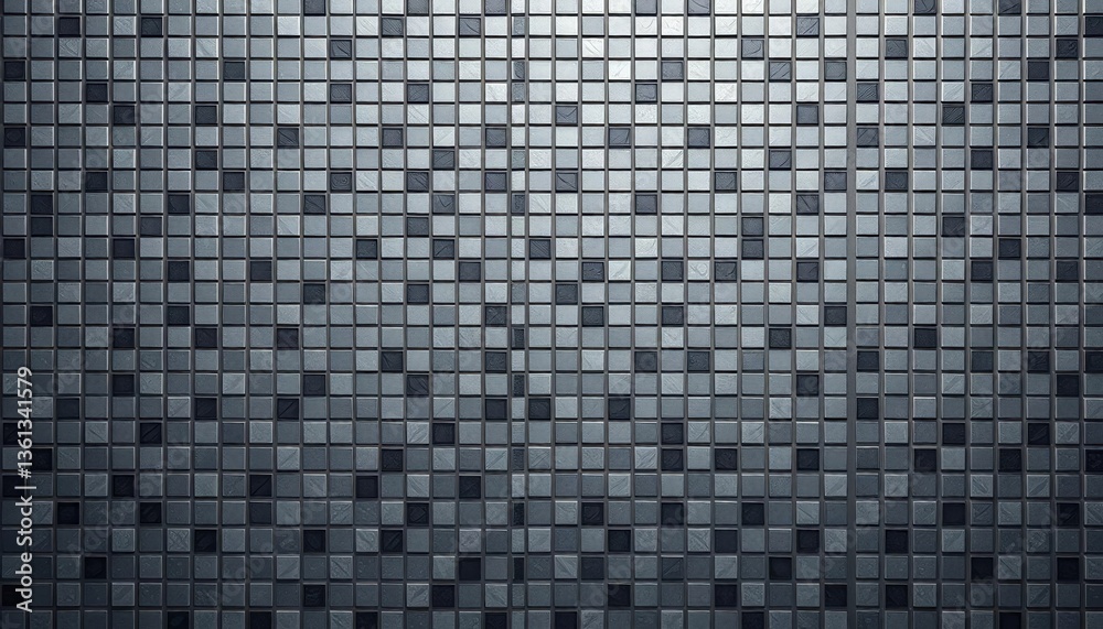 Fototapeta premium Abstract grey and black mosaic tile wall background, ample copy space, material, photography