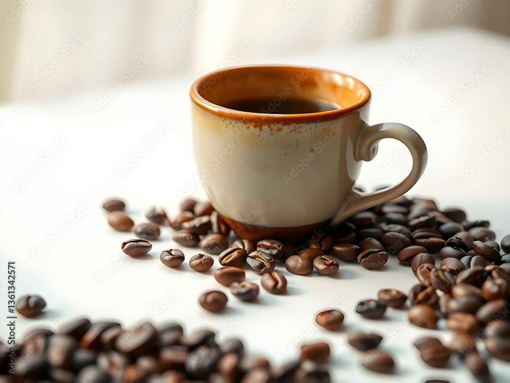 Fototapeta premium A warm cup of coffee with a rich aroma, freshly roasted beans, bold flavor, and an elegant touch to enjoy the day