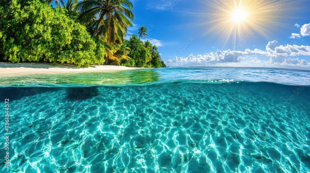 Fototapeta premium Tropical Beach Paradise: Underwater & Above - Tropical Escapes: The.