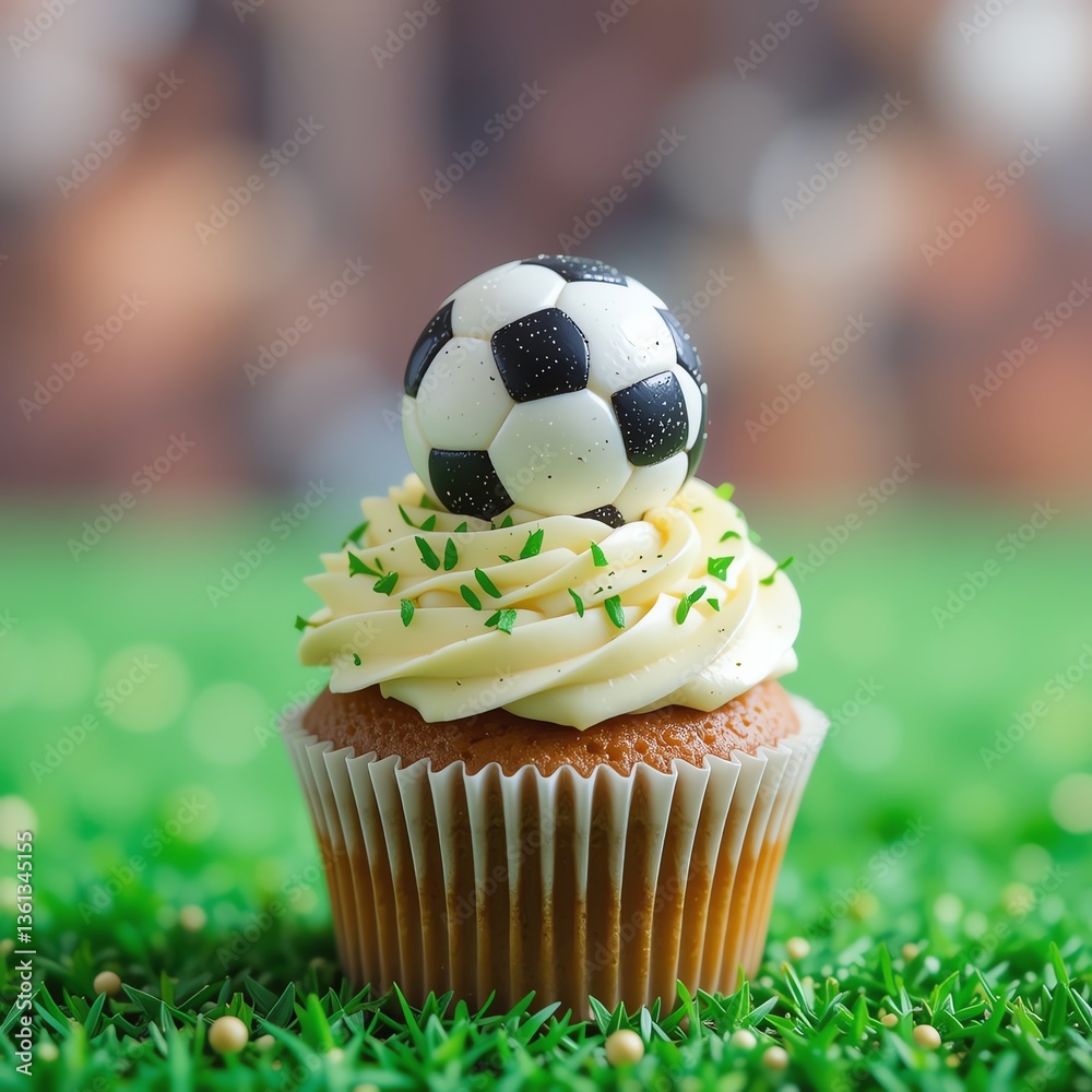 A delicious cupcake adorned with a soccer ball on top, perfect for sports enthusiasts and celebrations alike. A delicious cupcake adorned with a soccer ball on top, perfect for sports enthusiasts and celebrations alike.