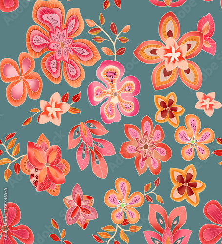 Fototapeta Naklejka Na Ścianę i Meble -  all over design. digital print design. Flower design.all over print.Watercolor iris flowers and abstract illustration. Seamless pattern. Summer, spring design for wallpapers, lights, textiles, texture