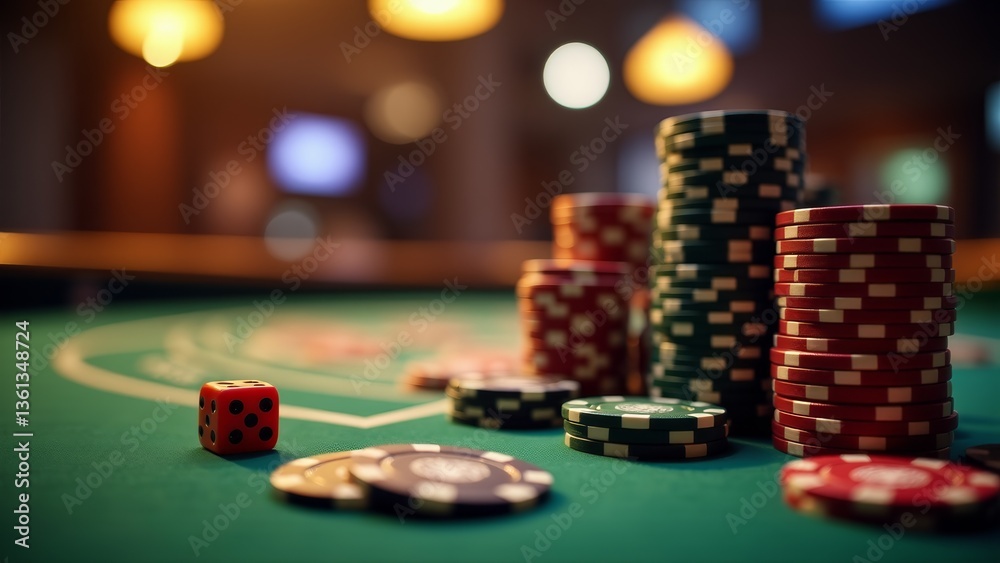 Casino Gaming Table With Chips And Dice Casino Gaming Table With Chips And Dice