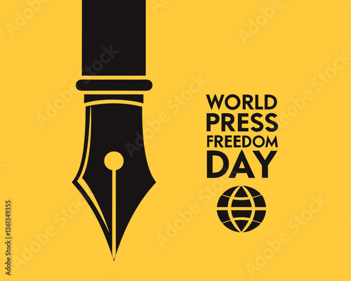 World Press Freedom Day illustration with a pen and globe symbol.
