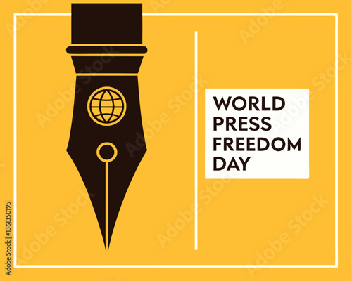 World Press Freedom Day illustration with a pen and globe symbol.