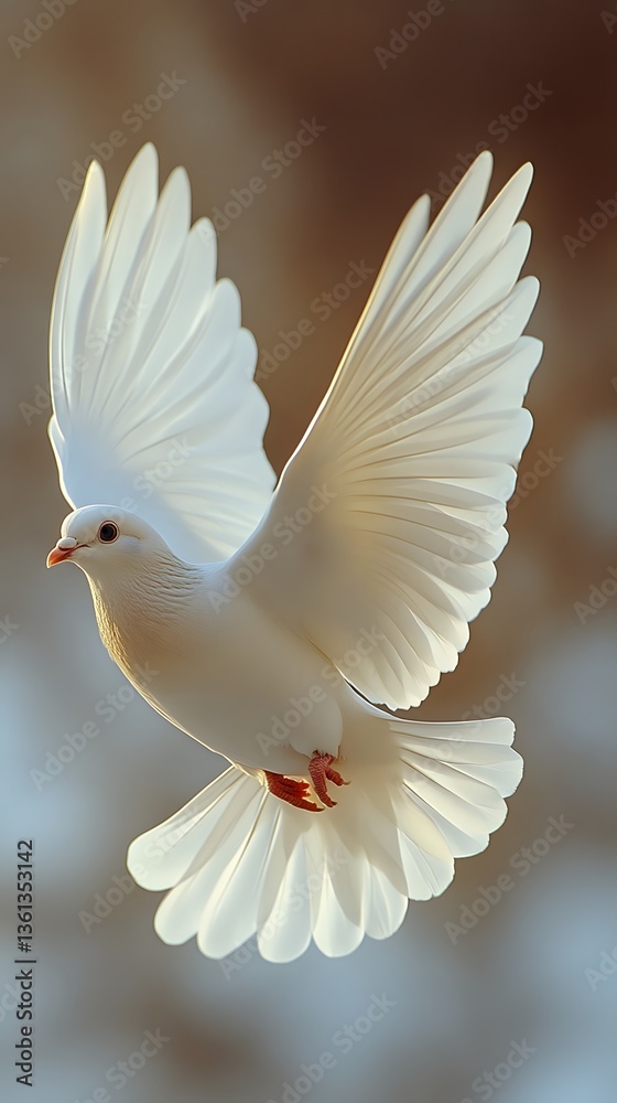 Fototapeta premium White dove in flight, golden hour