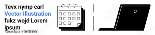 Calendar with detached page next to a side view of an open laptop. Ideal for productivity, remote work, planning, education, organization, scheduling, professional workflow, simple landing page