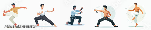 vector collection of a young male judo athlete