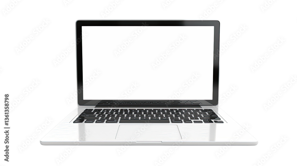 Modern Laptop Showcase: A sleek, open laptop with a blank screen, inviting creativity and digital possibilities, offers a clear view of its functionality and design Modern Laptop Showcase: A sleek, open laptop with a blank screen, inviting creativity and digital possibilities, offers a clear view of its functionality and design