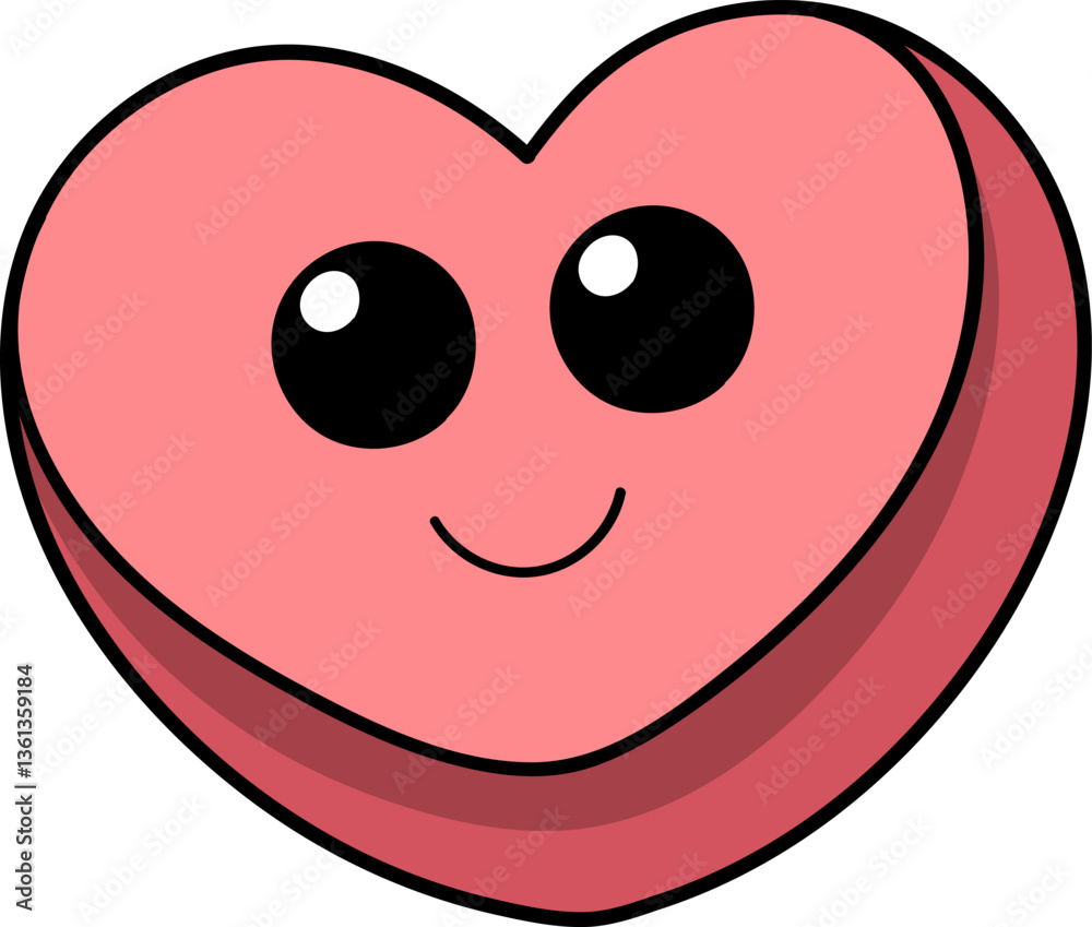Fototapeta premium Cute Pink Cartoon Heart Character with Big Eyes and Sweet Smile for Love and Kids Designs
