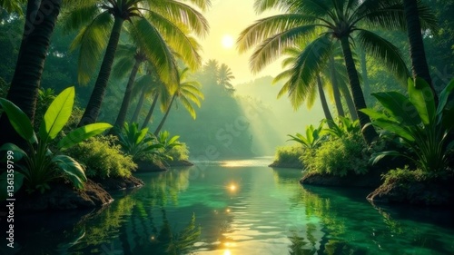 impenetrable jungle with a river in the center