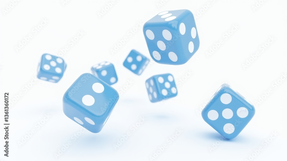 Blue Dice Floating On White Background