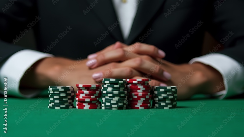 Poker Chips With Hands On Table Poker Chips With Hands On Table