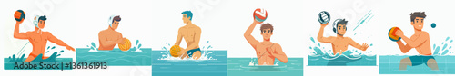 vector collection of a young male water polo athlete