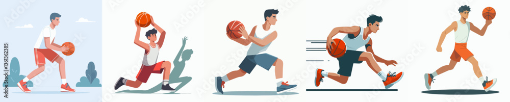 vector collection of a young male athlete playing basketball vector collection of a young male athlete playing basketball