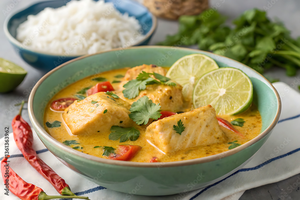 Delicious chicken curry with rice and vegetable soup in a bowl Delicious chicken curry with rice and vegetable soup in a bowl