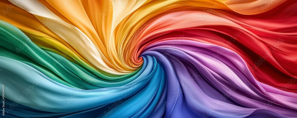 Fototapeta premium Vibrant colorful fabric swirl studio textile art creative environment aerial view textile concept