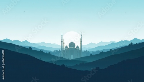 golden gate bridge in fog eid Mubarak greeting card background