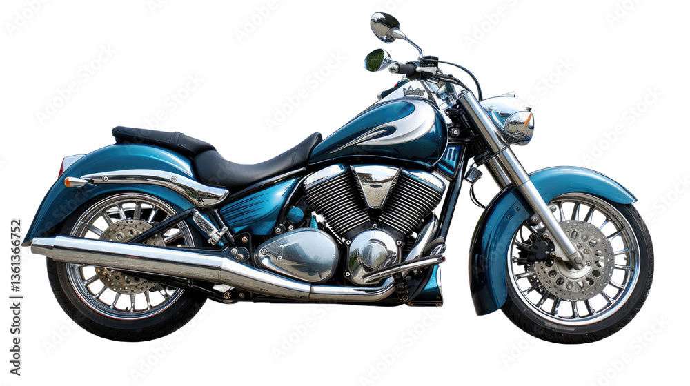 Turquoise Cruiser Motorcycle: A sleek and stylish turquoise cruiser motorcycle is showcased against a pristine background, emphasizing its design and aesthetic appeal. Turquoise Cruiser Motorcycle: A sleek and stylish turquoise cruiser motorcycle is showcased against a pristine background, emphasizing its design and aesthetic appeal.