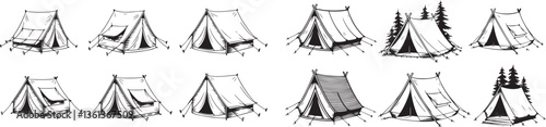 Hand drawn Camping travel tent illustration. vector sketch tent silhouette