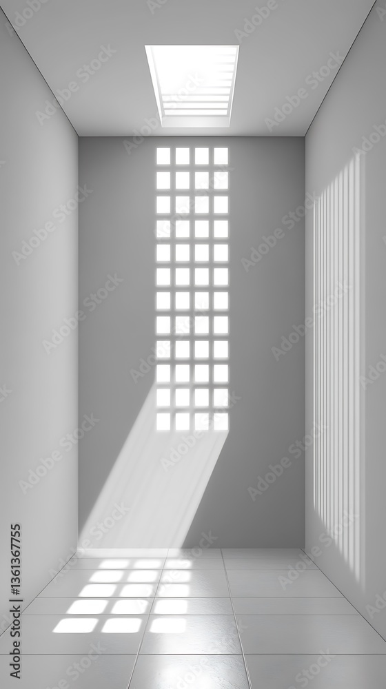 Fototapeta premium Illumination interplay: Skylight casts patterned shadows in minimalist corridor