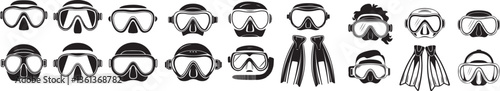 Snorkeling mask and flippers illustration. vector art of mask and flippers silhouette