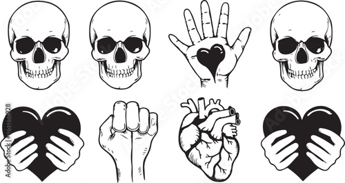 Hand heart wrenching illustration. vector art of wrenching silhouette