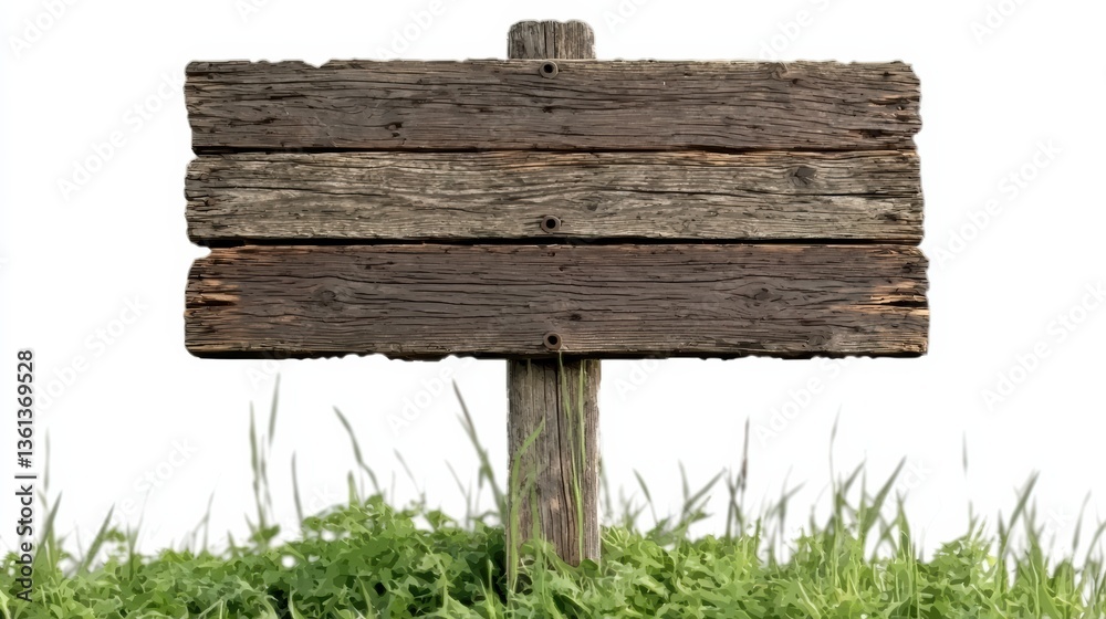 Fototapeta premium Rustic wooden sign post in lush green grass nature scene outdoor photography tranquil environment