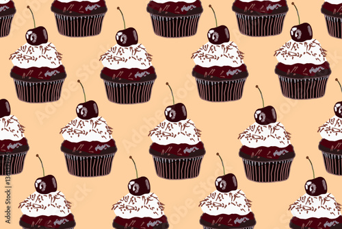 Cute Cake and bakery sweet Food Cartoon perfect seamless pattern