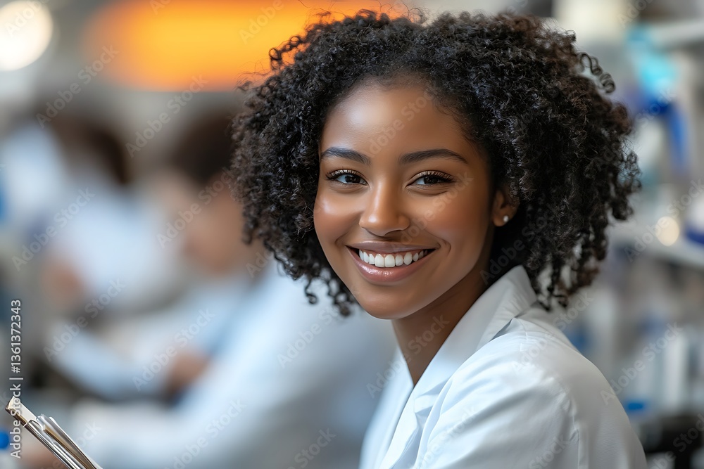 A smiling scientist wearing a white lab coat is pictured A smiling scientist wearing a white lab coat is pictured