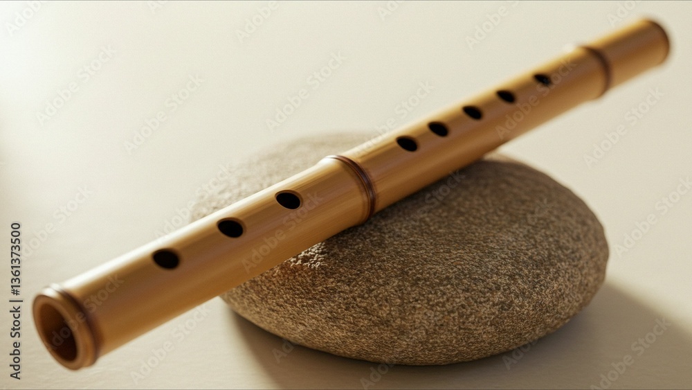 Naklejka premium Bamboo Flute on Stone Surface