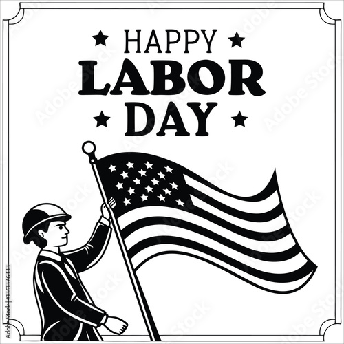 Vintage Labor Day Tribute with Worker Holding American Flag