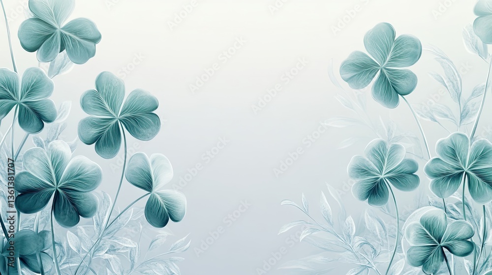 Beautiful artistic depiction of teal colored four leaf clovers Beautiful artistic depiction of teal colored four leaf clovers