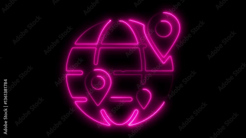 Location indicator and location icon animation. GPS icon in white color on black screen background. Google icon. 