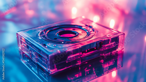 Retro compact cassette tape rewinding on a nostalgic background, capturing 90s aesthetics with a vintage-style filtered photo photo