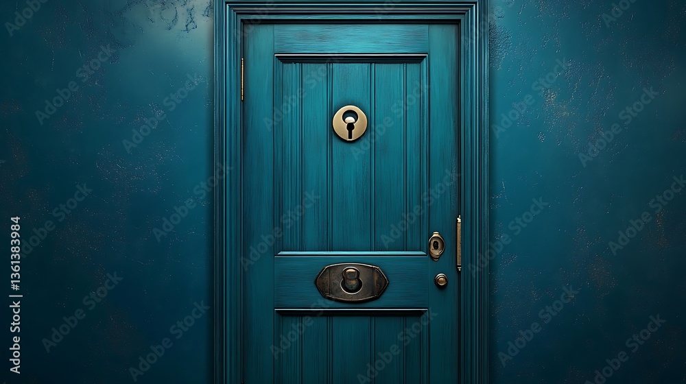 Fototapeta premium Mysterious Teal Door: A Digital Painting of an Enigmatic Entrance AI Generated