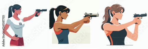 vector collection of a female shooter athlete