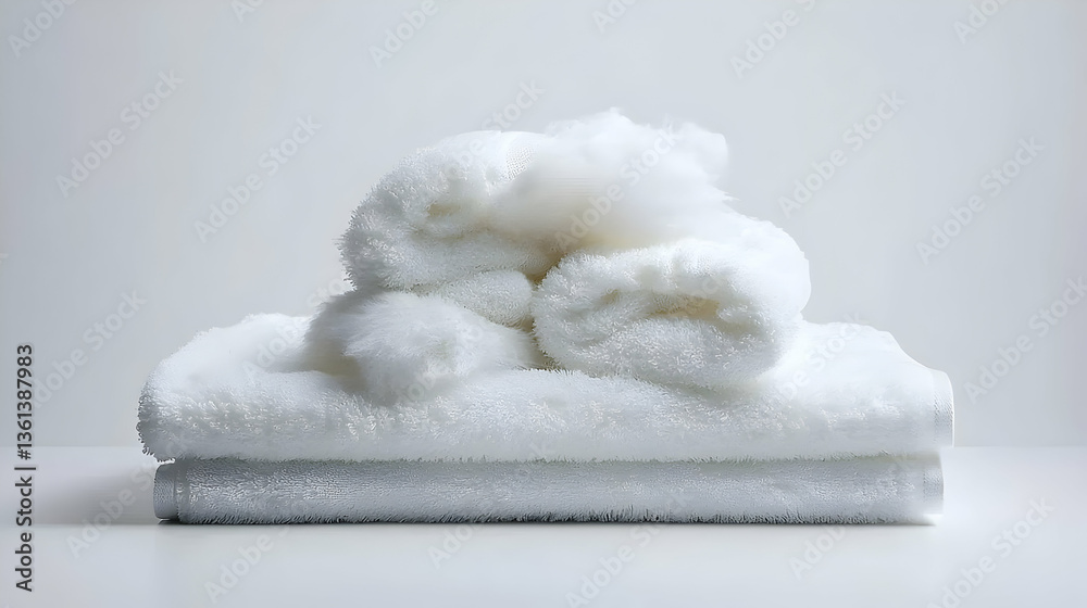 Stack of Fluffy White Towels on White Background Stack of Fluffy White Towels on White Background