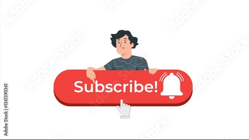 Online Subscription Concept: Subscribe Button, Reminder Engagement , Man with Subscribe Button and bell notification, 2d Animation