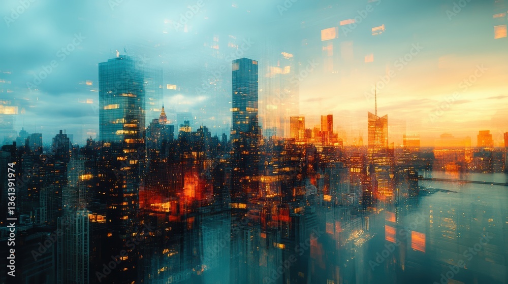 Fototapeta premium A double exposure image of a recession and a cityscape.